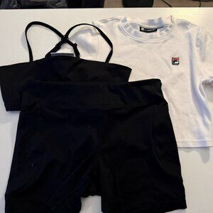 Fila X HAILEY BABY TEE WHITE, BLACK BIKE SHORTS + BRA SOLD OUT!! MEDIUM